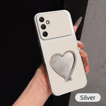 Custodia per telefono antiurto serie agnello con effetto pelle e specchietto a forma di cuore, For Galaxy A55 5G, For Galaxy A35 5G, For Galaxy A05, For Galaxy A05s
