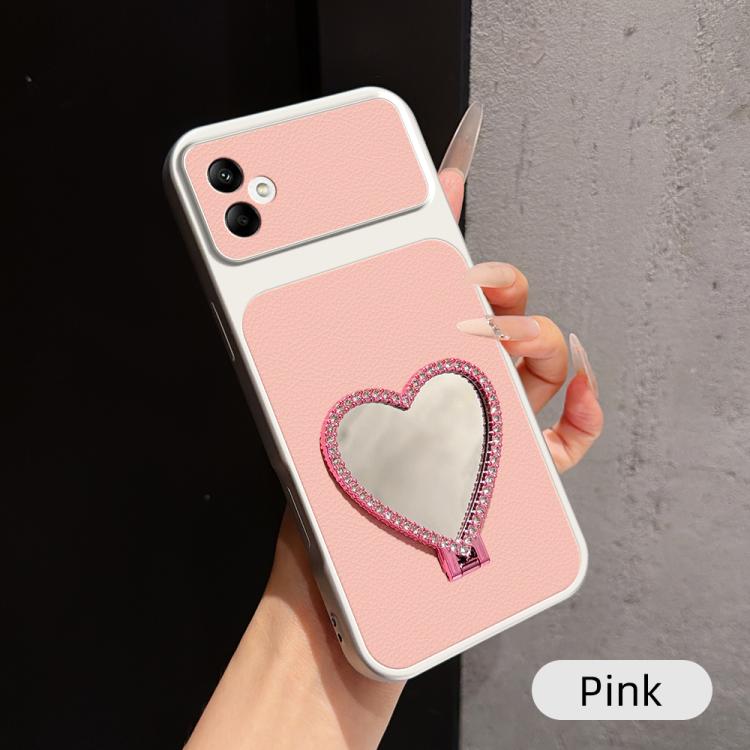 Custodia per telefono antiurto serie agnello con effetto pelle e specchietto a forma di cuore, For Galaxy A55 5G, For Galaxy A35 5G, For Galaxy A05, For Galaxy A05s