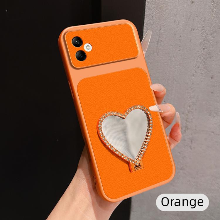Custodia per telefono antiurto serie agnello con effetto pelle e specchietto a forma di cuore, For Galaxy A55 5G, For Galaxy A35 5G, For Galaxy A05, For Galaxy A05s
