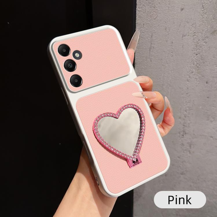 Custodia per telefono antiurto serie agnello con effetto pelle e specchietto a forma di cuore, For Galaxy A55 5G, For Galaxy A35 5G, For Galaxy A05, For Galaxy A05s