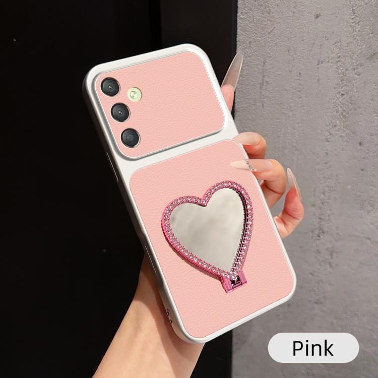 Custodia per telefono antiurto serie agnello con effetto pelle e specchietto a forma di cuore, For Galaxy A25 5G, For Galaxy A24 4G, For Galaxy A34 5G, For Galaxy A54 5G