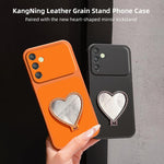 Custodia per telefono antiurto serie agnello con effetto pelle e specchietto a forma di cuore, For Galaxy A25 5G, For Galaxy A24 4G, For Galaxy A34 5G, For Galaxy A54 5G