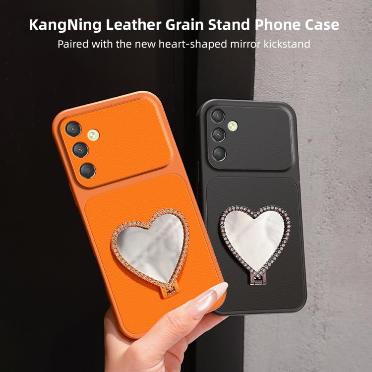 Custodia per telefono antiurto serie agnello con effetto pelle e specchietto a forma di cuore, For Galaxy A25 5G, For Galaxy A24 4G, For Galaxy A34 5G, For Galaxy A54 5G