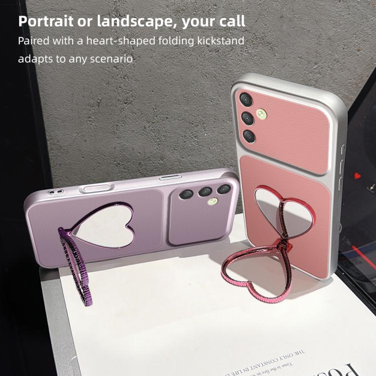 Custodia per telefono antiurto serie agnello con effetto pelle e specchietto a forma di cuore, For Galaxy A25 5G, For Galaxy A24 4G, For Galaxy A34 5G, For Galaxy A54 5G
