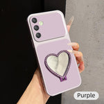 Custodia per telefono antiurto serie agnello con effetto pelle e specchietto a forma di cuore, For Galaxy A25 5G, For Galaxy A24 4G, For Galaxy A34 5G, For Galaxy A54 5G