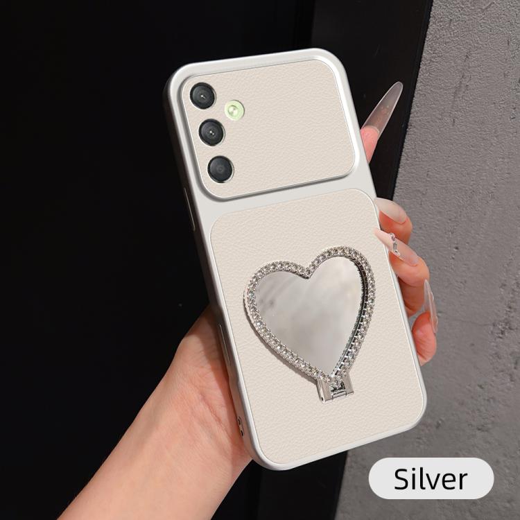 Custodia per telefono antiurto serie agnello con effetto pelle e specchietto a forma di cuore, For Galaxy A25 5G, For Galaxy A24 4G, For Galaxy A34 5G, For Galaxy A54 5G