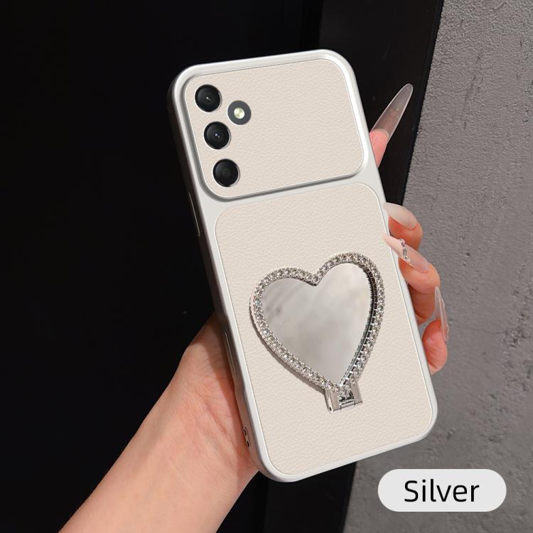 Custodia per telefono antiurto serie agnello con effetto pelle e specchietto a forma di cuore, For Galaxy A25 5G, For Galaxy A24 4G, For Galaxy A34 5G, For Galaxy A54 5G