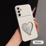 Custodia per telefono antiurto serie agnello con effetto pelle e specchietto a forma di cuore, For Galaxy A25 5G, For Galaxy A24 4G, For Galaxy A34 5G, For Galaxy A54 5G