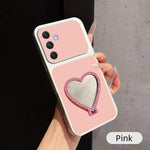 Custodia per telefono antiurto serie agnello con effetto pelle e specchietto a forma di cuore, For Galaxy A25 5G, For Galaxy A24 4G, For Galaxy A34 5G, For Galaxy A54 5G