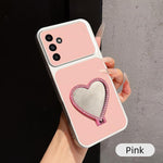 Custodia per telefono antiurto serie agnello con effetto pelle e specchietto a forma di cuore, For Galaxy A14 5G
