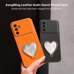 Custodia per telefono antiurto serie agnello con effetto pelle e specchietto a forma di cuore, For Galaxy A14 5G