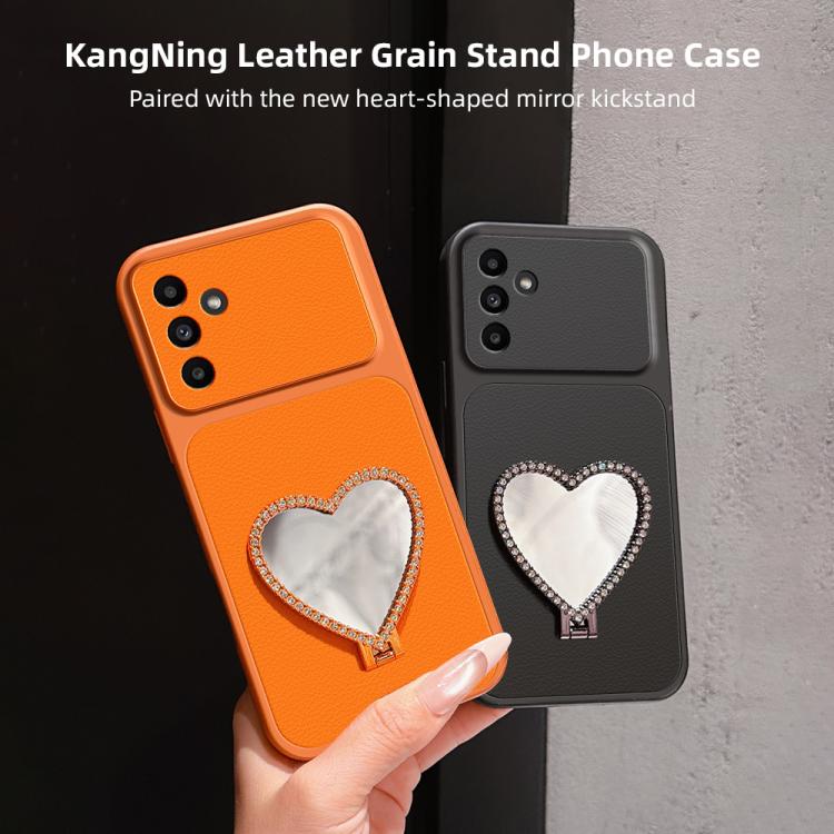 Custodia per telefono antiurto serie agnello con effetto pelle e specchietto a forma di cuore, For Galaxy A14 5G