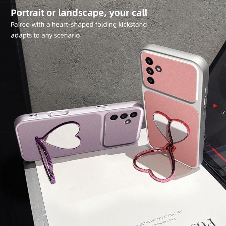 Custodia per telefono antiurto serie agnello con effetto pelle e specchietto a forma di cuore, For Galaxy A14 5G