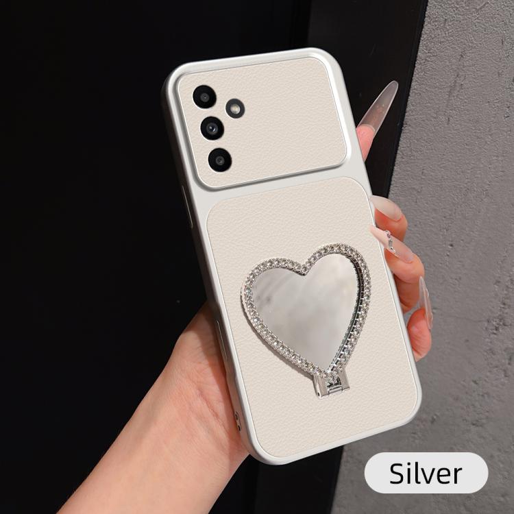 Custodia per telefono antiurto serie agnello con effetto pelle e specchietto a forma di cuore, For Galaxy A14 5G