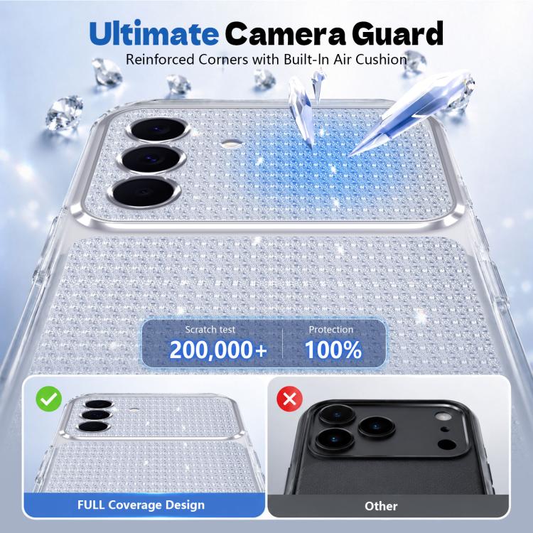 Custodia per telefono con airbag e glitter a forma di diamante scintillante, For Galaxy A18 / A17 / A26 5G, For Galaxy A27 5G / M47 5G, For Galaxy A57 5G, For Galaxy A37 5G / A56 5G / A36 5G