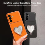 Custodia per telefono antiurto serie agnello con effetto pelle e specchietto a forma di cuore, For Galaxy S26 FE 5G, For Galaxy S26+ 5G, For Galaxy S26 Edge 5G, For Galaxy S26 Ultra 5G