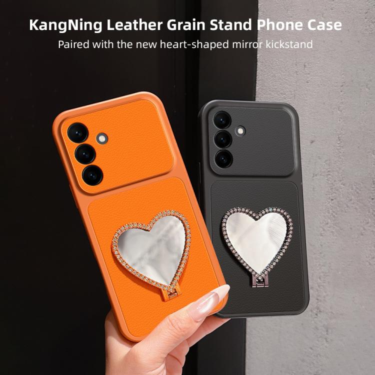 Custodia per telefono antiurto serie agnello con effetto pelle e specchietto a forma di cuore, For Galaxy S26 FE 5G, For Galaxy S26+ 5G, For Galaxy S26 Edge 5G, For Galaxy S26 Ultra 5G
