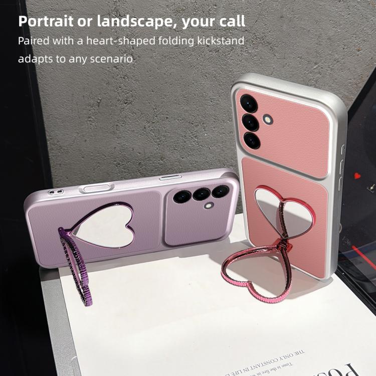 Custodia per telefono antiurto serie agnello con effetto pelle e specchietto a forma di cuore, For Galaxy S26 FE 5G, For Galaxy S26+ 5G, For Galaxy S26 Edge 5G, For Galaxy S26 Ultra 5G