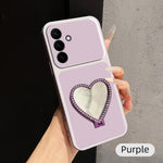 Custodia per telefono antiurto serie agnello con effetto pelle e specchietto a forma di cuore, For Galaxy S26 FE 5G, For Galaxy S26+ 5G, For Galaxy S26 Edge 5G, For Galaxy S26 Ultra 5G