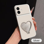 Custodia per telefono antiurto serie agnello con effetto pelle e specchietto a forma di cuore, For Galaxy S26 FE 5G, For Galaxy S26+ 5G, For Galaxy S26 Edge 5G, For Galaxy S26 Ultra 5G