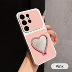 Custodia per telefono antiurto serie agnello con effetto pelle e specchietto a forma di cuore, For Galaxy S26 FE 5G, For Galaxy S26+ 5G, For Galaxy S26 Edge 5G, For Galaxy S26 Ultra 5G