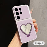 Custodia per telefono antiurto serie agnello con effetto pelle e specchietto a forma di cuore, For Galaxy S26 FE 5G, For Galaxy S26+ 5G, For Galaxy S26 Edge 5G, For Galaxy S26 Ultra 5G