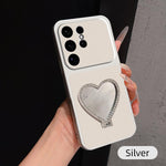 Custodia per telefono antiurto serie agnello con effetto pelle e specchietto a forma di cuore, For Galaxy S26 FE 5G, For Galaxy S26+ 5G, For Galaxy S26 Edge 5G, For Galaxy S26 Ultra 5G