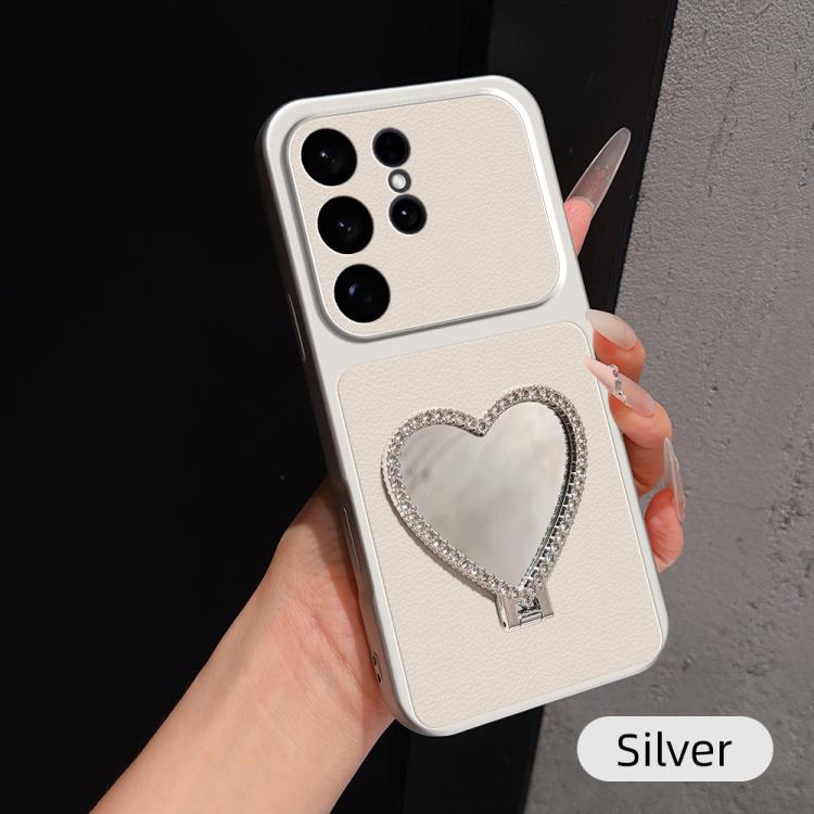 Custodia per telefono antiurto serie agnello con effetto pelle e specchietto a forma di cuore, For Galaxy S26 FE 5G, For Galaxy S26+ 5G, For Galaxy S26 Edge 5G, For Galaxy S26 Ultra 5G