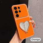 Custodia per telefono antiurto serie agnello con effetto pelle e specchietto a forma di cuore, For Galaxy S26 FE 5G, For Galaxy S26+ 5G, For Galaxy S26 Edge 5G, For Galaxy S26 Ultra 5G