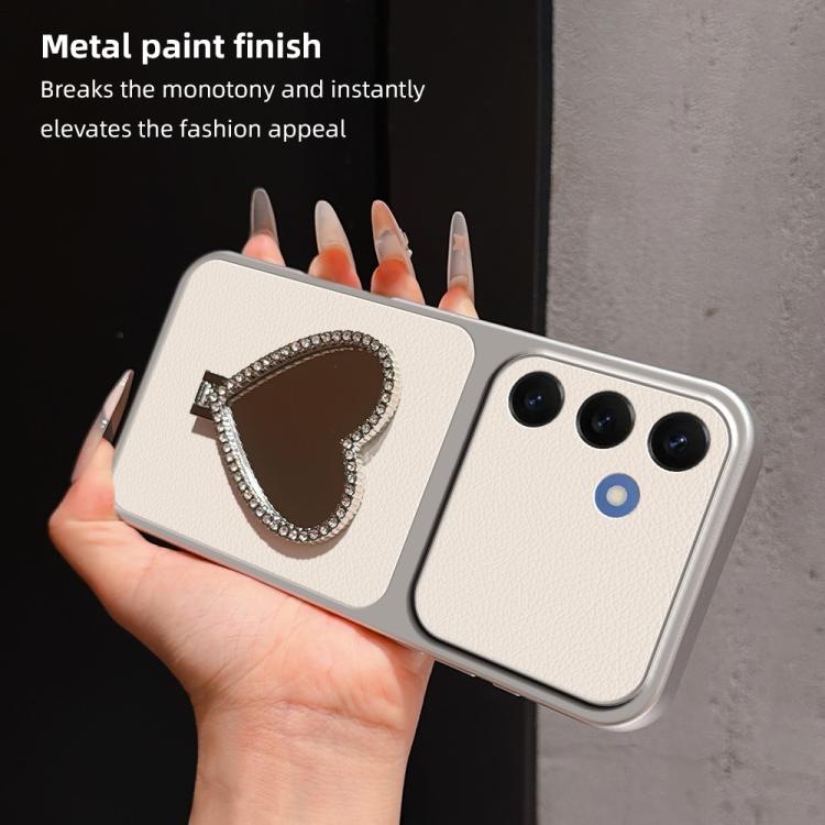 Custodia per telefono antiurto serie agnello con effetto pelle e specchietto a forma di cuore, For Galaxy S26 5G, For Galaxy S25 FE 5G, For Galaxy S25 Edge 5G, For Galaxy S25+ 5G