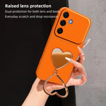 Custodia per telefono antiurto serie agnello con effetto pelle e specchietto a forma di cuore, For Galaxy S26 5G, For Galaxy S25 FE 5G, For Galaxy S25 Edge 5G, For Galaxy S25+ 5G