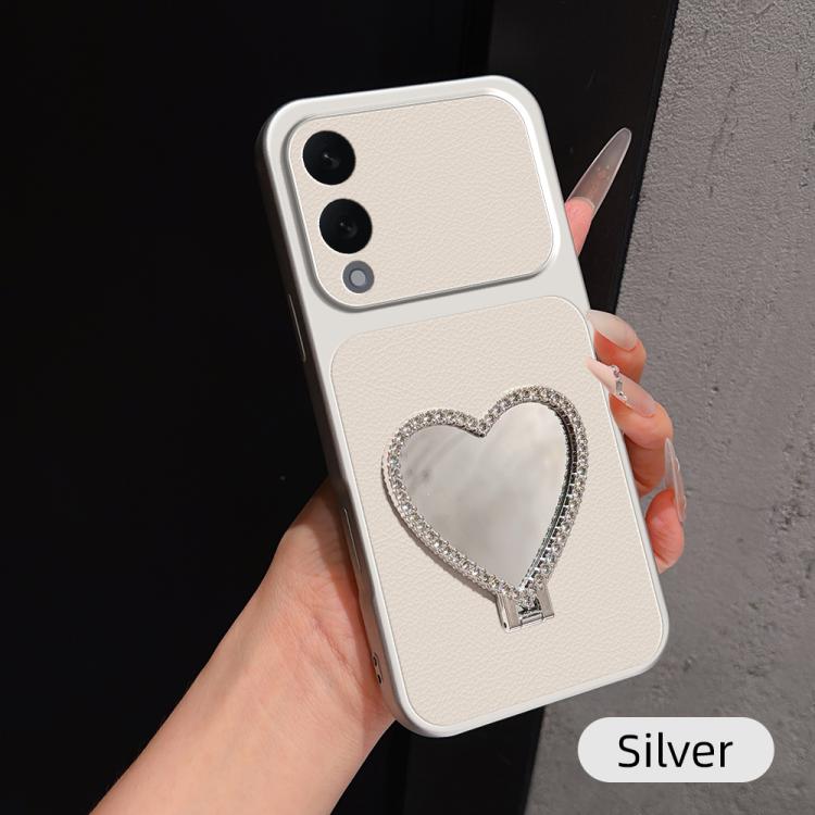 Custodia per telefono antiurto serie agnello con effetto pelle e specchietto a forma di cuore, For Galaxy S26 5G, For Galaxy S25 FE 5G, For Galaxy S25 Edge 5G, For Galaxy S25+ 5G
