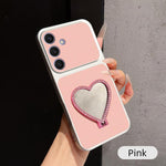 Custodia per telefono antiurto serie agnello con effetto pelle e specchietto a forma di cuore, For Galaxy S26 5G, For Galaxy S25 FE 5G, For Galaxy S25 Edge 5G, For Galaxy S25+ 5G