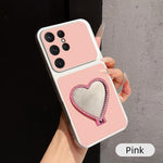 Custodia per telefono antiurto serie agnello con effetto pelle e specchietto a forma di cuore, For Galaxy S25 Ultra 5G, For Galaxy S24 FE 5G, For Galaxy S24 Ultra 5G, For Galaxy S24 5G