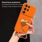 Custodia per telefono antiurto serie agnello con effetto pelle e specchietto a forma di cuore, For Galaxy S25 Ultra 5G, For Galaxy S24 FE 5G, For Galaxy S24 Ultra 5G, For Galaxy S24 5G