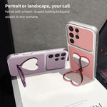 Custodia per telefono antiurto serie agnello con effetto pelle e specchietto a forma di cuore, For Galaxy S25 Ultra 5G, For Galaxy S24 FE 5G, For Galaxy S24 Ultra 5G, For Galaxy S24 5G