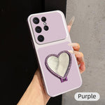 Custodia per telefono antiurto serie agnello con effetto pelle e specchietto a forma di cuore, For Galaxy S25 Ultra 5G, For Galaxy S24 FE 5G, For Galaxy S24 Ultra 5G, For Galaxy S24 5G
