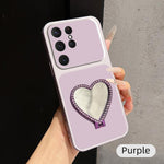 Custodia per telefono antiurto serie agnello con effetto pelle e specchietto a forma di cuore, For Galaxy S25 Ultra 5G, For Galaxy S24 FE 5G, For Galaxy S24 Ultra 5G, For Galaxy S24 5G
