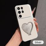 Custodia per telefono antiurto serie agnello con effetto pelle e specchietto a forma di cuore, For Galaxy S25 Ultra 5G, For Galaxy S24 FE 5G, For Galaxy S24 Ultra 5G, For Galaxy S24 5G
