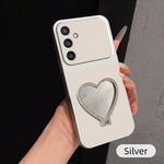 Custodia per telefono antiurto serie agnello con effetto pelle e specchietto a forma di cuore, For Galaxy S25 Ultra 5G, For Galaxy S24 FE 5G, For Galaxy S24 Ultra 5G, For Galaxy S24 5G