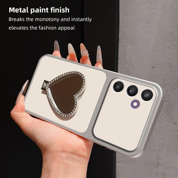 Custodia per telefono antiurto serie agnello con effetto pelle e specchietto a forma di cuore, For Galaxy S23 FE 5G, For Galaxy S23 Ultra 5G, For Galaxy S23+ 5G, For Galaxy S23 5G