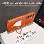 Custodia per telefono antiurto serie agnello con effetto pelle e specchietto a forma di cuore, For Galaxy S23 FE 5G, For Galaxy S23 Ultra 5G, For Galaxy S23+ 5G, For Galaxy S23 5G