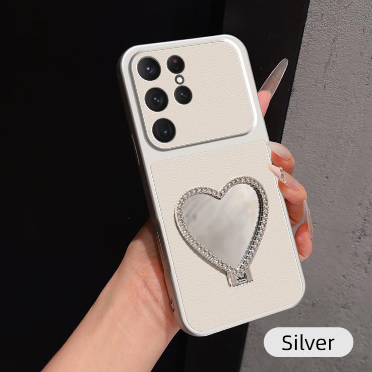 Custodia per telefono antiurto serie agnello con effetto pelle e specchietto a forma di cuore, For Galaxy S23 FE 5G, For Galaxy S23 Ultra 5G, For Galaxy S23+ 5G, For Galaxy S23 5G