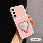 Custodia per telefono antiurto serie agnello con effetto pelle e specchietto a forma di cuore, For Galaxy S23 FE 5G, For Galaxy S23 Ultra 5G, For Galaxy S23+ 5G, For Galaxy S23 5G