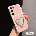 Custodia per telefono antiurto serie agnello con effetto pelle e specchietto a forma di cuore, For Galaxy S23 FE 5G, For Galaxy S23 Ultra 5G, For Galaxy S23+ 5G, For Galaxy S23 5G