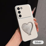 Custodia per telefono antiurto serie agnello con effetto pelle e specchietto a forma di cuore, For Galaxy S23 FE 5G, For Galaxy S23 Ultra 5G, For Galaxy S23+ 5G, For Galaxy S23 5G