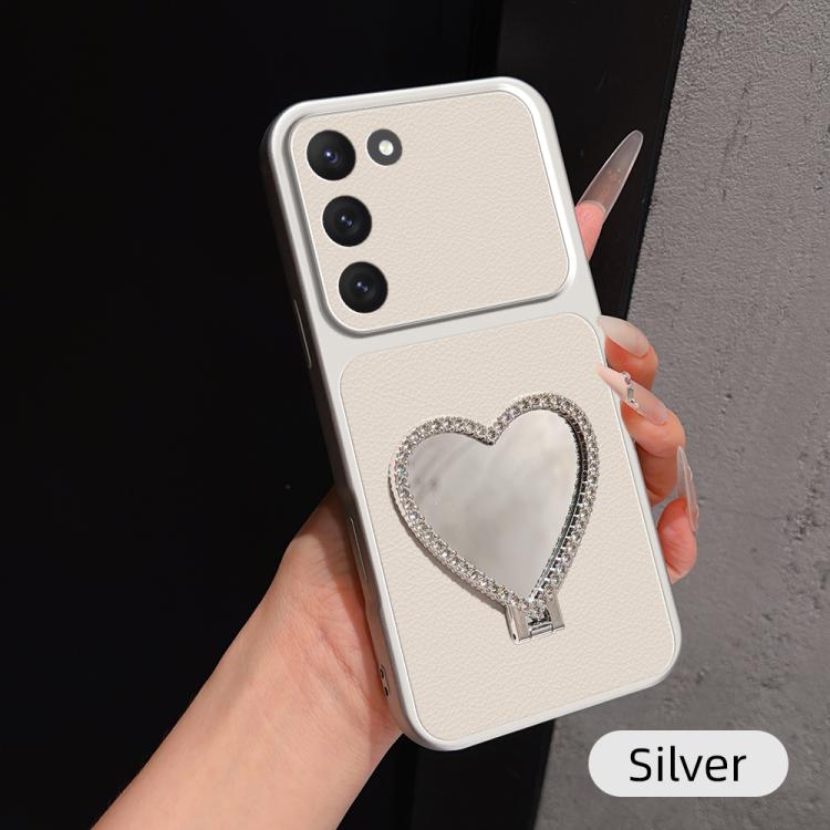 Custodia per telefono antiurto serie agnello con effetto pelle e specchietto a forma di cuore, For Galaxy S23 FE 5G, For Galaxy S23 Ultra 5G, For Galaxy S23+ 5G, For Galaxy S23 5G