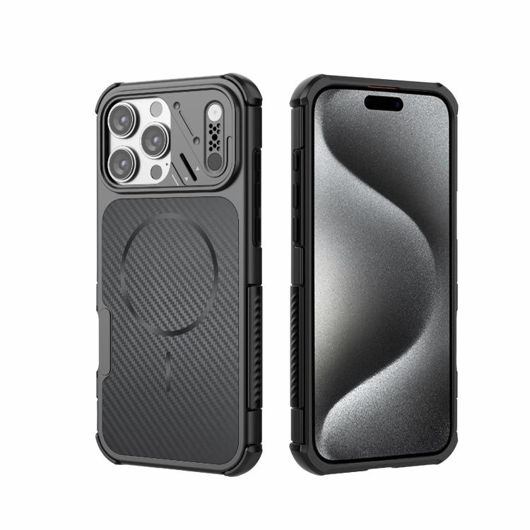 Custodia magnetica antiurto per telefono con texture in fibra di carbonio e airbag, resistente agli urti., For iPhone 17 Pro Max, For iPhone 17 Pro, For iPhone 17, For iPhone 16 Pro Max, For iPhone 16 Plus, For iPhone 16