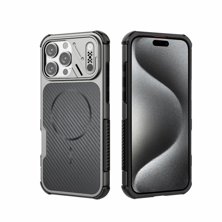 Custodia magnetica antiurto per telefono con texture in fibra di carbonio e airbag, resistente agli urti., For iPhone 17 Pro Max, For iPhone 17 Pro, For iPhone 17, For iPhone 16 Pro Max, For iPhone 16 Plus, For iPhone 16