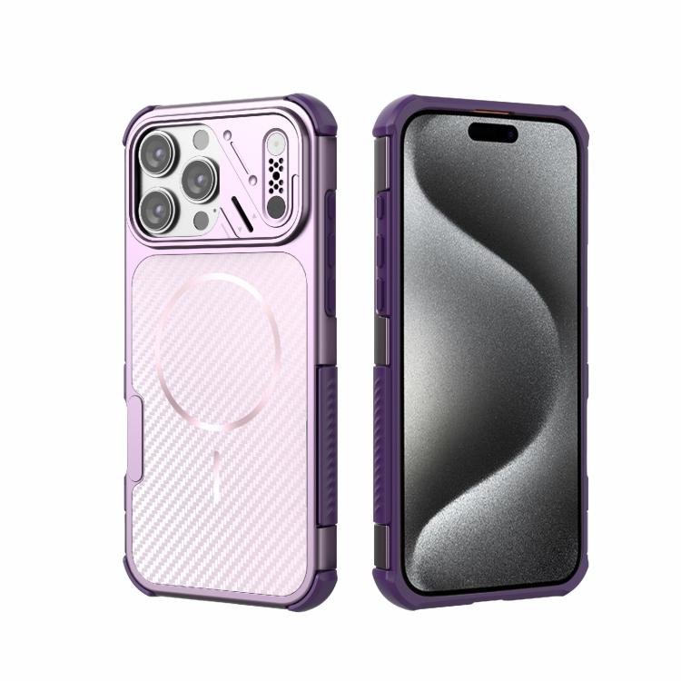 Custodia magnetica antiurto per telefono con texture in fibra di carbonio e airbag, resistente agli urti., For iPhone 17 Pro Max, For iPhone 17 Pro, For iPhone 17, For iPhone 16 Pro Max, For iPhone 16 Plus, For iPhone 16